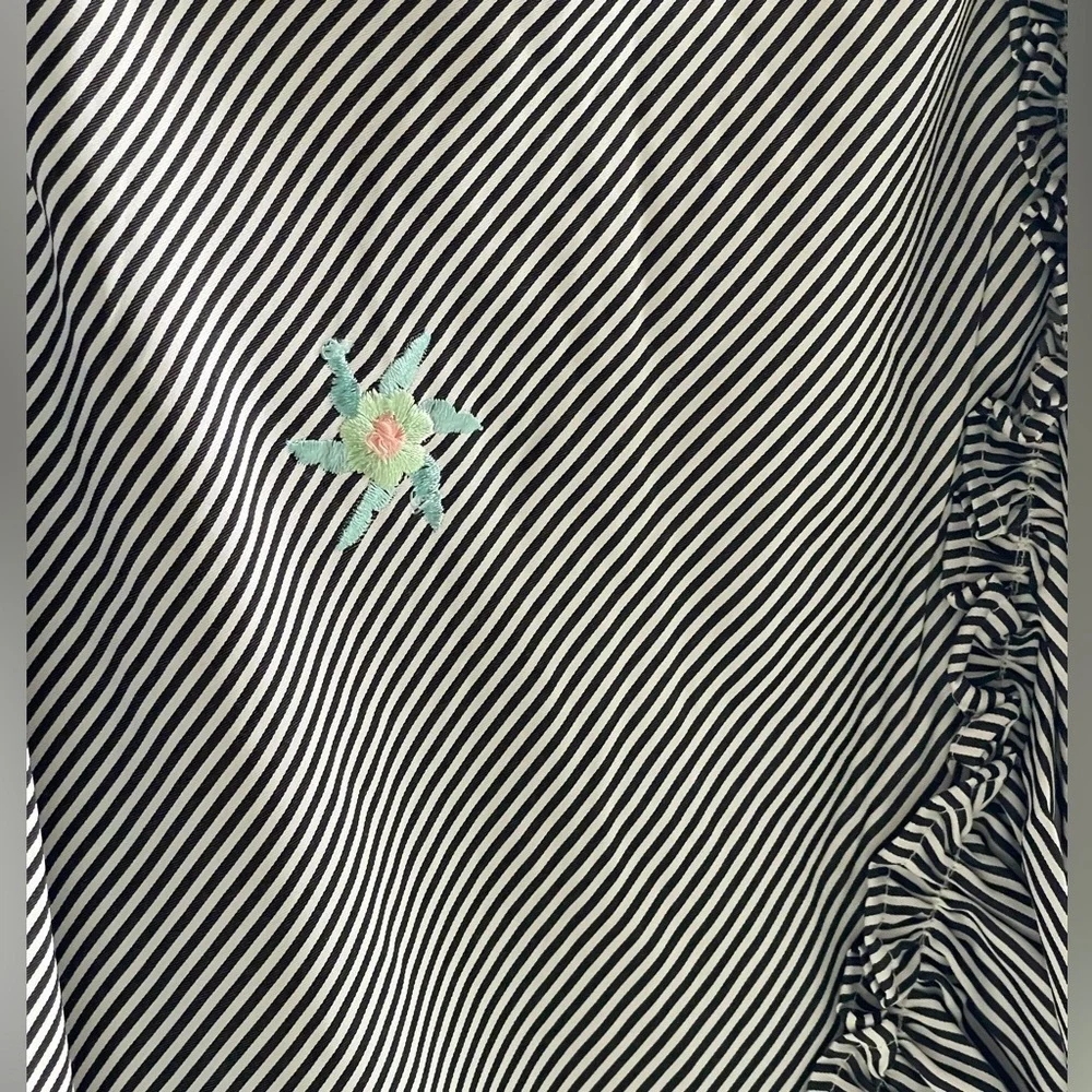 Dance & Marvel Floral Embroidered Black and White Striped Ruffle Wrap Skirt